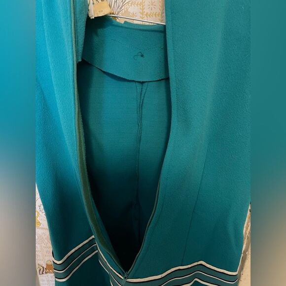 Vintage blue dress with  white stripe - Picture 4 of 14